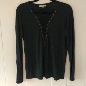 Express forest green lace up front long sleeve
